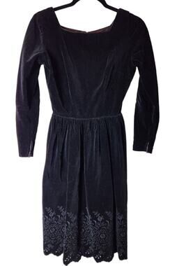Vintage Jonathan Logan Black Gothic Wednesday Dress 1960s Embroidery Long Sleeve